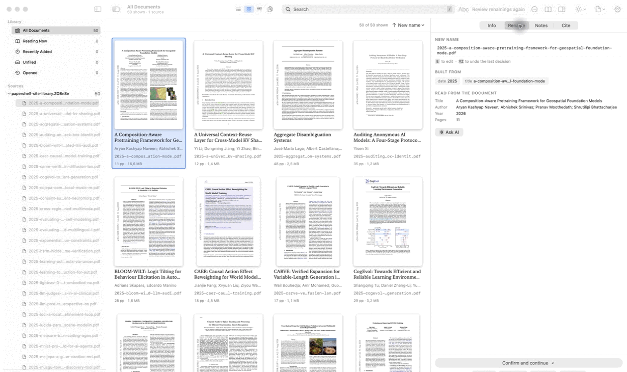 PaperShelf catalogue showing a real collection of research papers